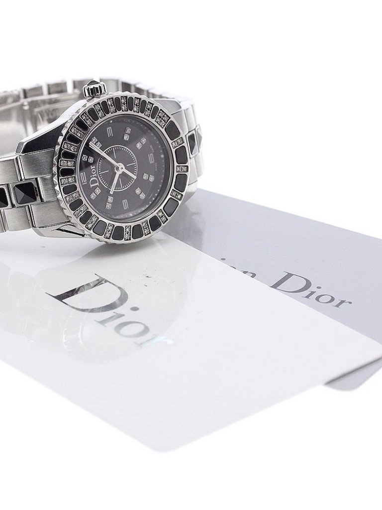 Dior Crystal Cd112116 Diamond Bezel Black Dial Quartz Ladies Watch